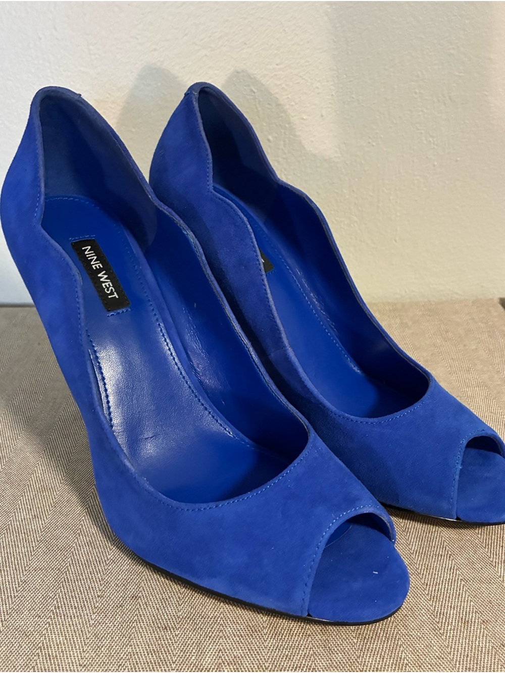 Nine West Cobalt Blue Suede Peep-Toe Pumps